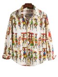 Men's Retro Character Print Cuffed Shirt