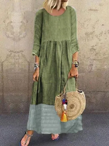 Crew Neck Gray Women  Shift Date Linen crew neck Plain Linen Paneled Dresses
