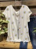 Cotton-Blend Floral V Neck Casual Shirts & Tops