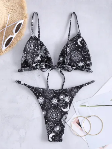 Starry Sky Print Plunge Bikini