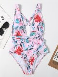 Floral Print Plunging Collar One-Piece Swimsuit