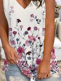 Casual V Neck Cotton-Blend Floral-Print Shirts & Tops