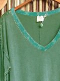 Green Long Sleeve V Neck Cotton-Blend Sweatshirt