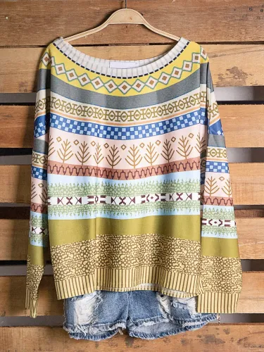 Long Sleeve Crew Neck Stripes Cotton-Blend Shirts & Tops