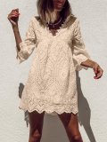 Plus Size Casual V Neck 3/4 Sleeve Dresses