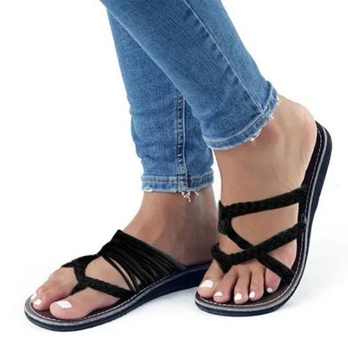 Plus Size High Quality  Knitted Fabric Flip Flops Cute Beach Slippers