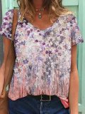 Pastoral Short Sleeve Floral Jersey Shirts & Tops