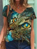 V Neck Pastoral Cute Cat Shirts & Tops