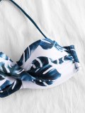 Leaf Print Tie Side Halter Bikini