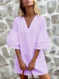 White Solid Half Sleeve Dresses