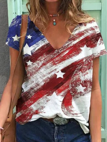 Casual V Neck Shift Abstract Shirts & Tops