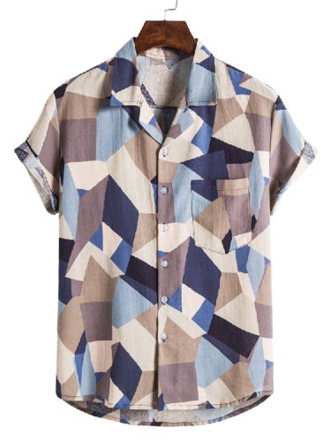 Men's Geometry Pattern Front Pocket Shirt