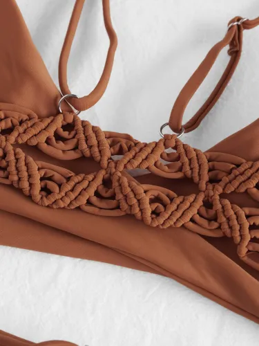 Solid Cut Out Lace-Up Bikini