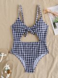 Plaid Print Cut Out One-Piece Swimwear