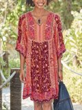 Half Sleeve Casual Cotton-Blend V Neck Dresses