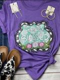 Floral Short Sleeve Shift Crew Neck Shirts & Tops