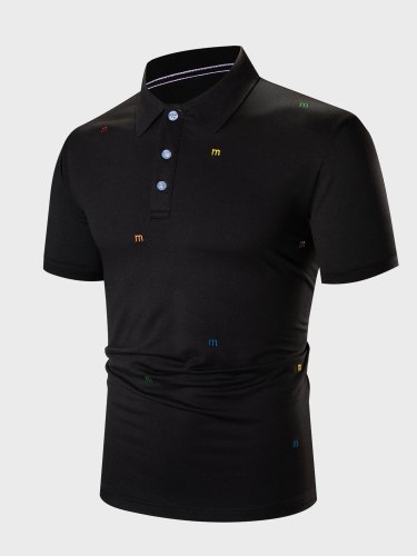 Men's Letter Embroidered Polo Shirt
