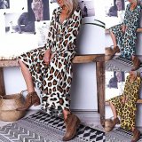 Casual Cotton-Blend Leopard Long Sleeve Dresses