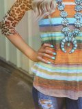 Multicolor Holiday Crew Neck  Leopard Shirts & Tops
