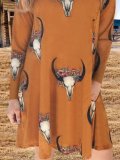 Boho Plus Size Long Sleeve Cow Printed Casual Dresses