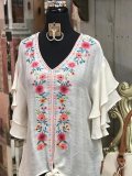 Frill Sleeve Floral Sweet V Neck Shirts & Tops