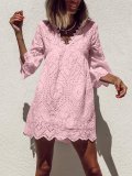 Plus Size Casual V Neck 3/4 Sleeve Dresses