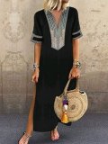 V neck Green Shift Women Daily Statement Half Sleeve Slit Solid Summer Dress