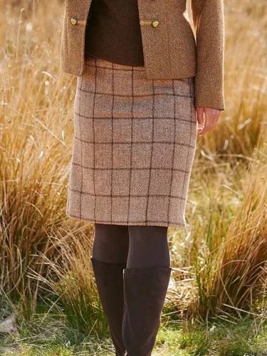 Khaki Geometric Vintage A-Line Skirts