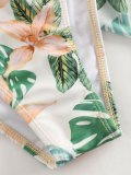 Leaf & Floral Print Three-Piece Chiffon Bikini