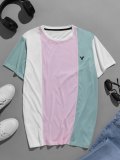 Men's Eagle Embroidered Color Block Round Neck Tee
