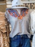 V Neck Cotton-Blend Vintage Shift Shirts & Tops