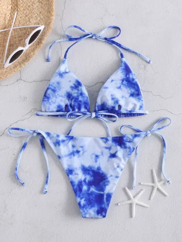 Tie Dye Tie Side Halter Bikini