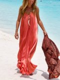 Plus Size  V-neck Sleeveless Casual Sling  Long  Dress