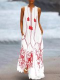 Plus Size Women White Daily Casual Sleeveless  Printed Floral Dress
