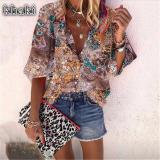 Boho 3/4 Sleeve Printed Shirts & Tops