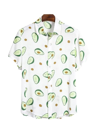Men's Cartoon Avocado Graphic Button Up Shirt