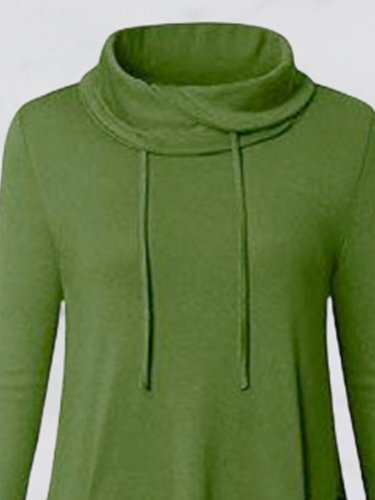 Green Long Sleeve Plain Cotton-Blend Shirts & Tops