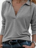 Gray Cotton Shift Casual V Neck Shirts & Tops