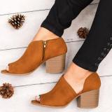 Large Size Peep Toe PU Zipper Pumps
