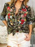 Long Sleeve Floral-Print Leopard Shirts & Tops