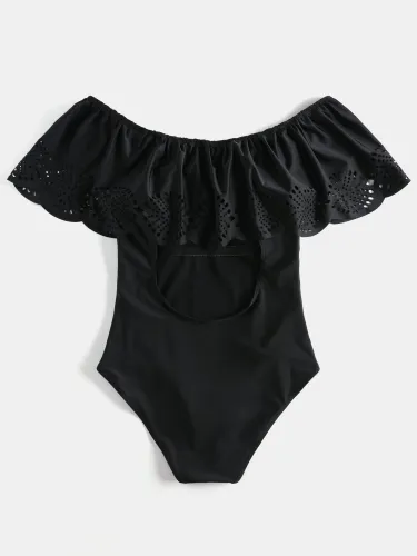 Solid Flounce Trim One-Piece Swimsuit