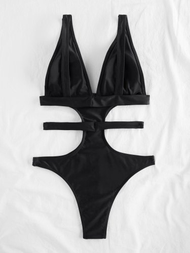 Plunging Collar Cutout One-Piece Swimwea