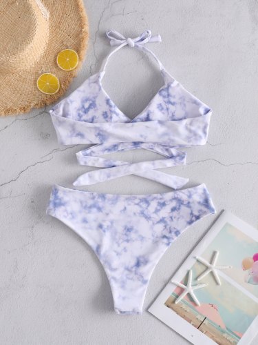 Tie Dye Crisscross Halter Bikini