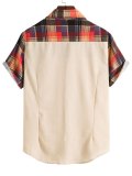 Men's Plaid Patchwork Button Short Sleeve Shirt