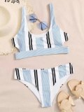 Stripe Print Cut Out Tank Bikini