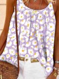 Purple Floral-Print Sleeveless Shirts & Tops