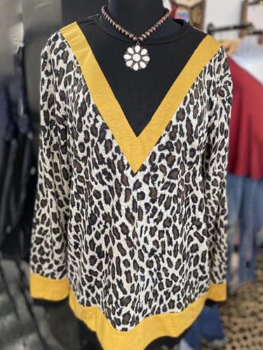 Leopard Floral-Print Long Sleeve Shirts & Tops