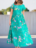 Casual Short Sleeve Cotton-Blend Floral Dresses