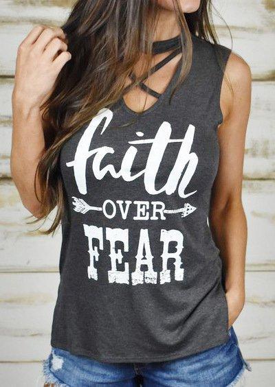 Gray Cotton-Blend Sleeveless Casual Shirts & Tops