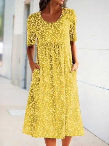 Floral Pockets Midi Dress